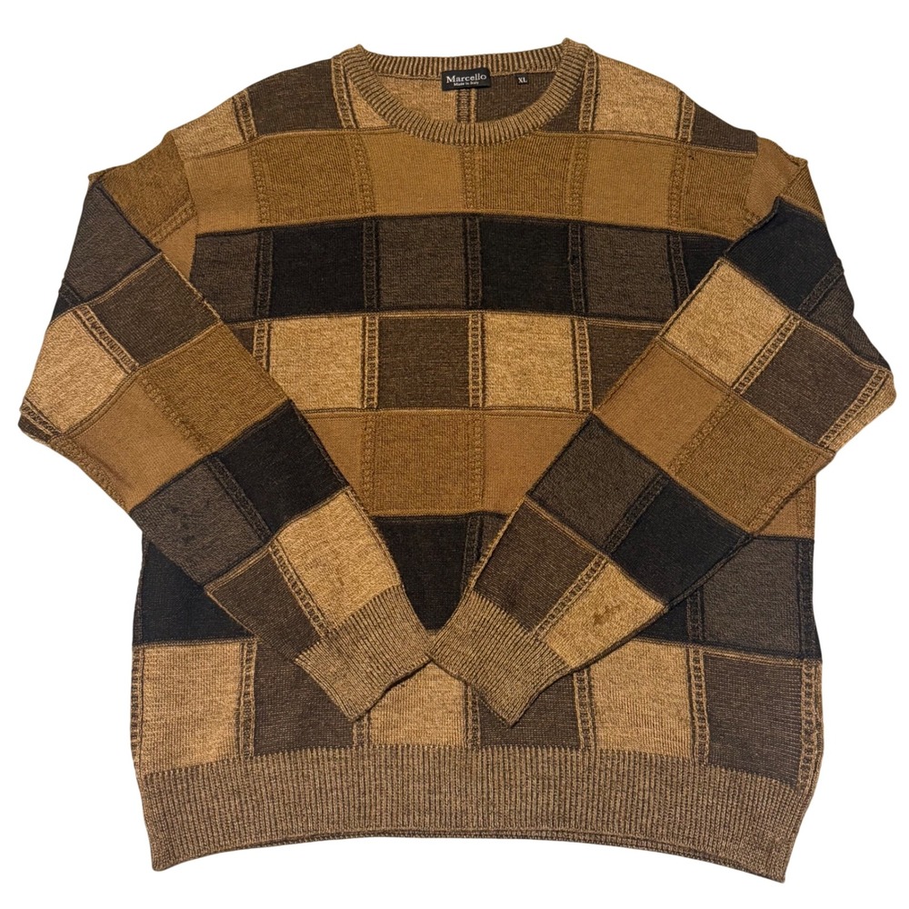 Vintage Marcello Sweater Mens XL Merino Wool 3D Patchwork Coogi Style Italy